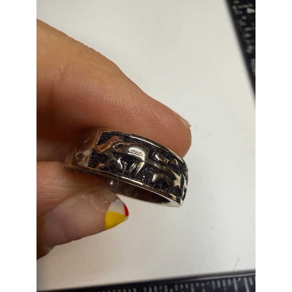 Sterling Silver Horse Carriage Stagecoach Relief Wide Band Ring Size 6.25